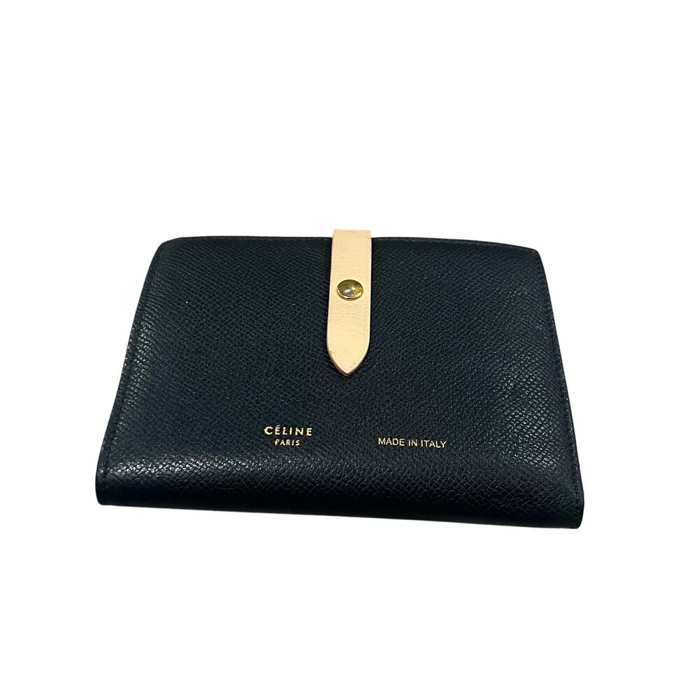 Celine Bi-fold Black Leather Wallet Card Holder